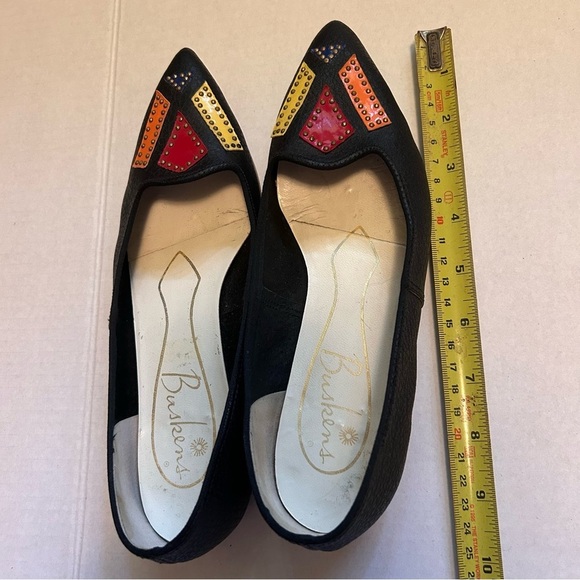 Vintage Buskens Black Leather Studded Geometric Shoes Pointed Toe Small - Picture 5 of 14